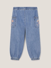 Monsoon Blue Embroidered Denim Cargo 100% Cotton Joggers - Image 2 of 3