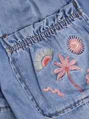 Monsoon Blue Embroidered Denim Cargo 100% Cotton Joggers - Image 3 of 3