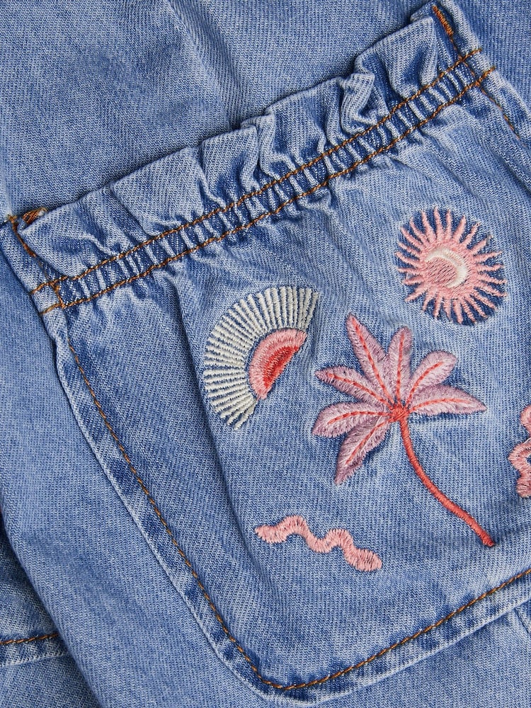 Monsoon Blue Embroidered Denim Cargo 100% Cotton Joggers - Image 3 of 3