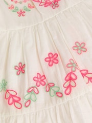 Monsoon White Floral Print Broderie 100% Cotton Short Sleeve Dress - Image 3 of 3