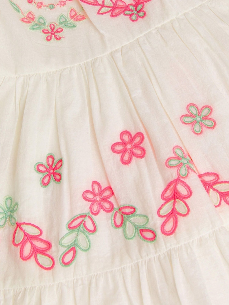 Monsoon White Floral Print Broderie 100% Cotton Short Sleeve Dress - Image 3 of 3