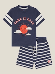 Monsoon Blue Take It Easy T-Shirt and Stripe Shorts Set - Image 1 of 3