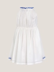 Monsoon White Palm Tree Embroidered Sleeveless 100% Cotton Dress - Image 3 of 4