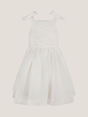 Monsoon White Olivia Pearl Ruched Tulle Dress - Image 2 of 4