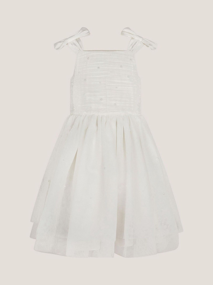 Monsoon White Olivia Pearl Ruched Tulle Dress - Image 2 of 4