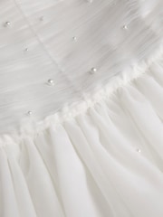 Monsoon White Olivia Pearl Ruched Tulle Dress - Image 4 of 4