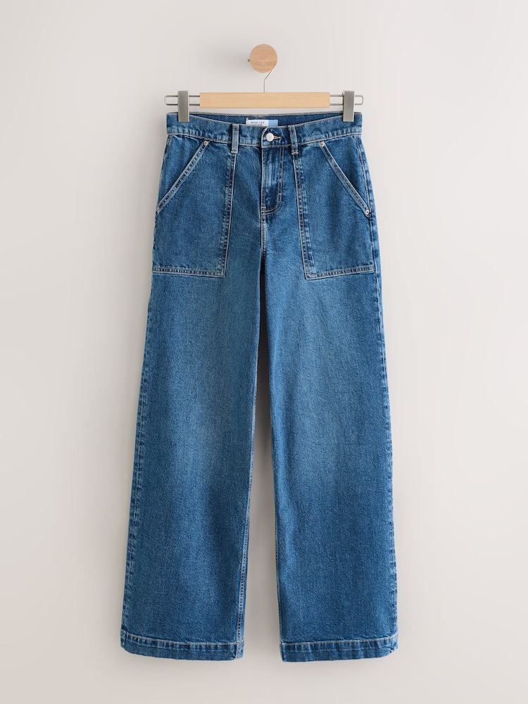 Dark Blue High Rise Utility Wide Leg Jeans - Image 1 of 5