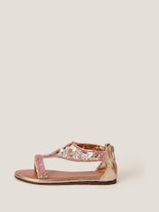 Monsoon Natural Flower Embellished Metallic Sandals - Image 1 of 3