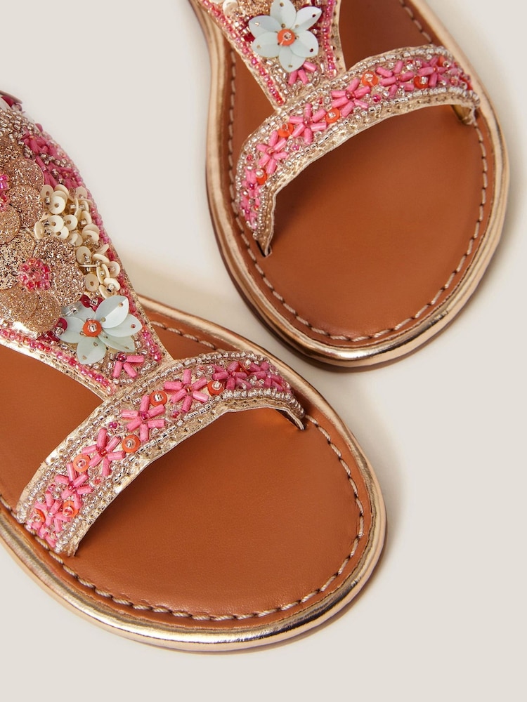Monsoon Natural Flower Embellished Metallic Sandals - Image 3 of 3