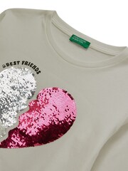 Benetton Girls Sequin Print White T-Shirt (6-14 yrs) - Image 3 of 3