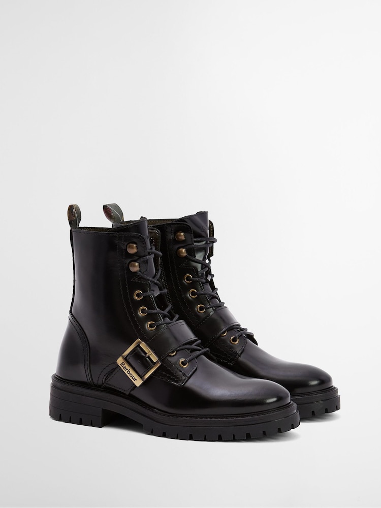 Barbour® Black Ouseburne Leather Lace Up Buckle Boot - Image 2 of 7 Barbour® Black Ouseburne Leather Lace Up Buckle Boot - Image 2 of 7