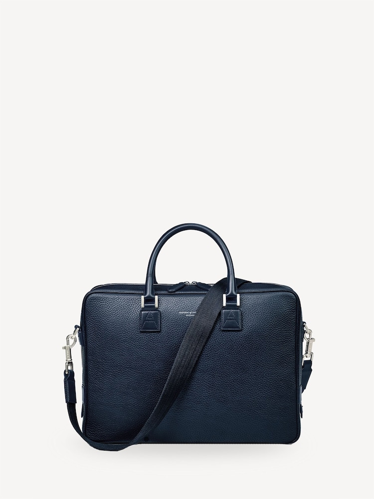 Aspinal of London Blue Mount Street Laptop Briefcase Pebble Leather Bag - Image 1 of 8