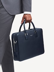 Aspinal of London Blue Mount Street Laptop Briefcase Pebble Leather Bag - Image 2 of 8