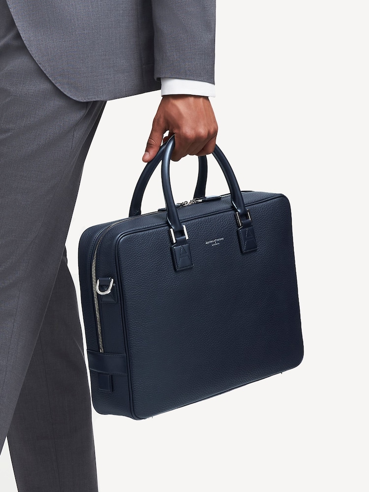 Aspinal of London Blue Mount Street Laptop Briefcase Pebble Leather Bag - Image 2 of 8