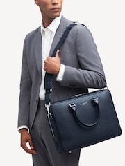 Aspinal of London Blue Mount Street Laptop Briefcase Pebble Leather Bag - Image 3 of 8