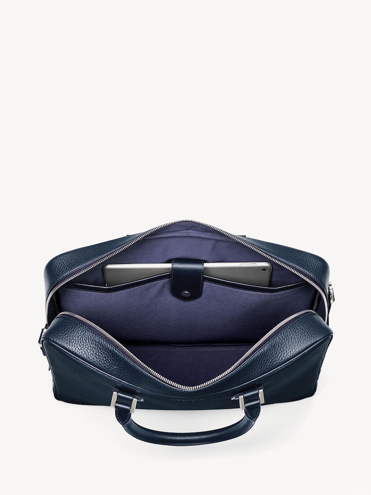 Aspinal of London Blue Mount Street Laptop Briefcase Pebble Leather Bag - Image 8 of 8
