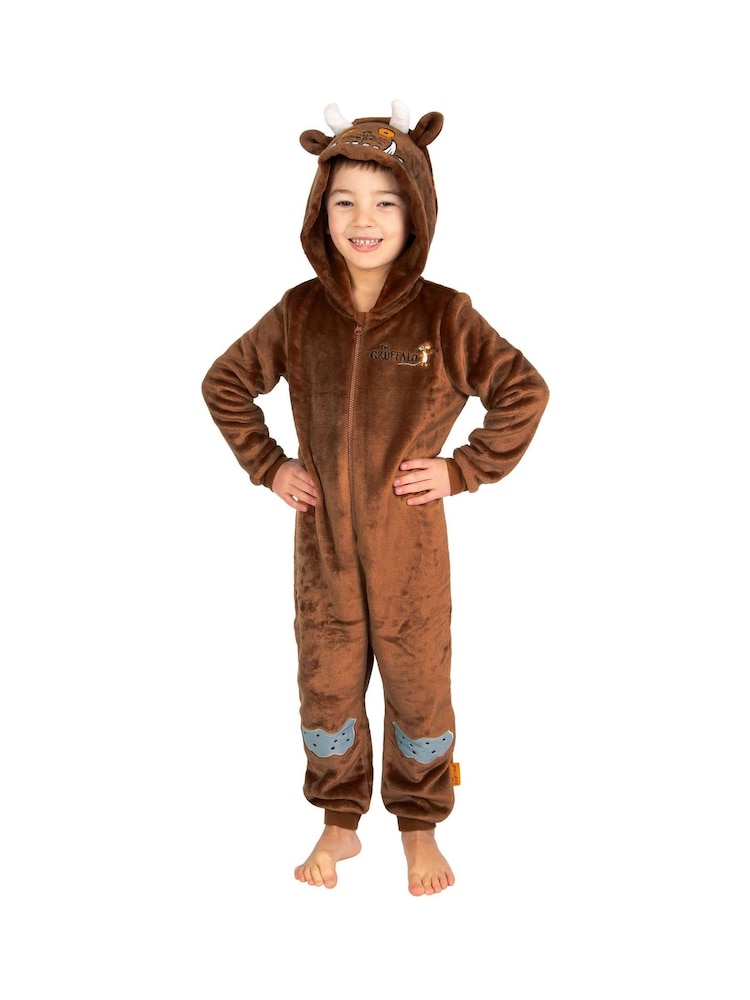 Character Brown The Gruffalo Fleece Onesie With 3D Ears and Horns All In One - Image 2 of 12 Character Brown The Gruffalo Fleece Onesie With 3D Ears and Horns All In One - Image 2 of 12