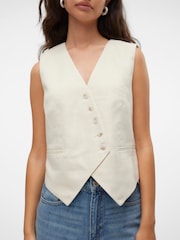 VERO MODA Cream Asymetric Button Waistcoat - Image 1 of 4
