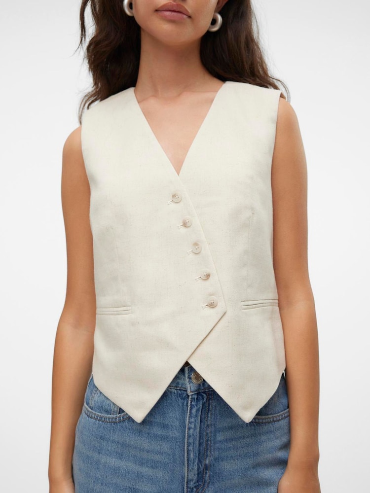 VERO MODA Cream Asymetric Button Waistcoat - Image 1 of 4