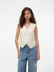 VERO MODA Cream Asymetric Button Waistcoat - Image 3 of 4