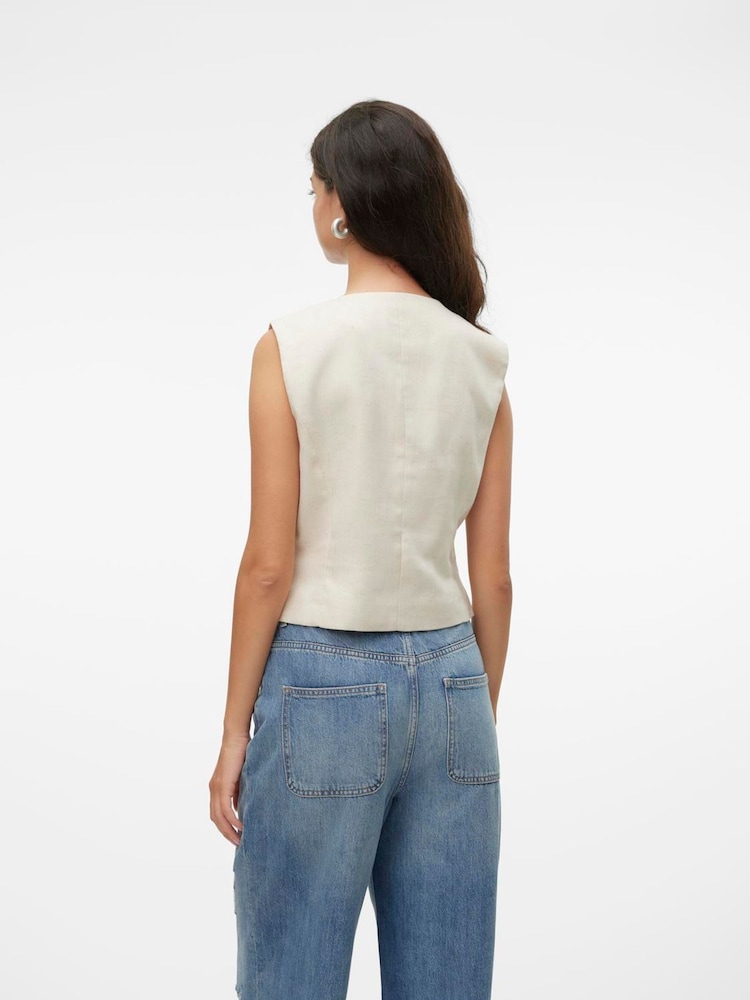 VERO MODA Cream Asymetric Button Waistcoat - Image 4 of 4