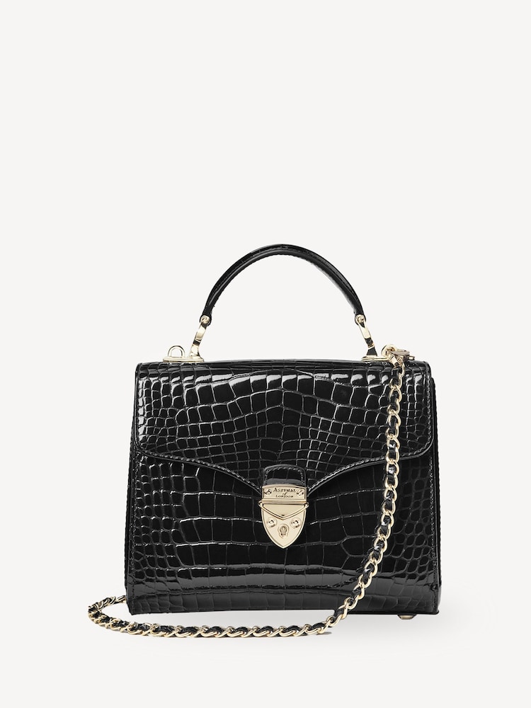 Aspinal of London Black Mayfair Midi Pnt Croc Leather Bag - Image 1 of 7 Aspinal of London Black Mayfair Midi Pnt Croc Leather Bag - Image 1 of 7