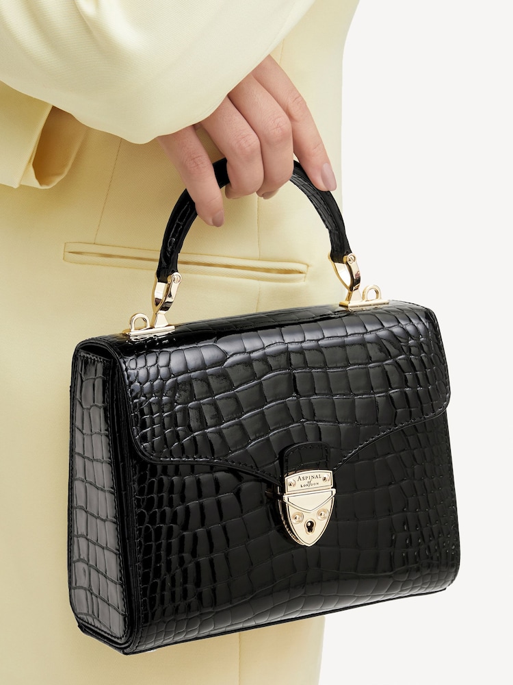 Aspinal of London Black Mayfair Midi Pnt Croc Leather Bag - Image 2 of 7 Aspinal of London Black Mayfair Midi Pnt Croc Leather Bag - Image 2 of 7