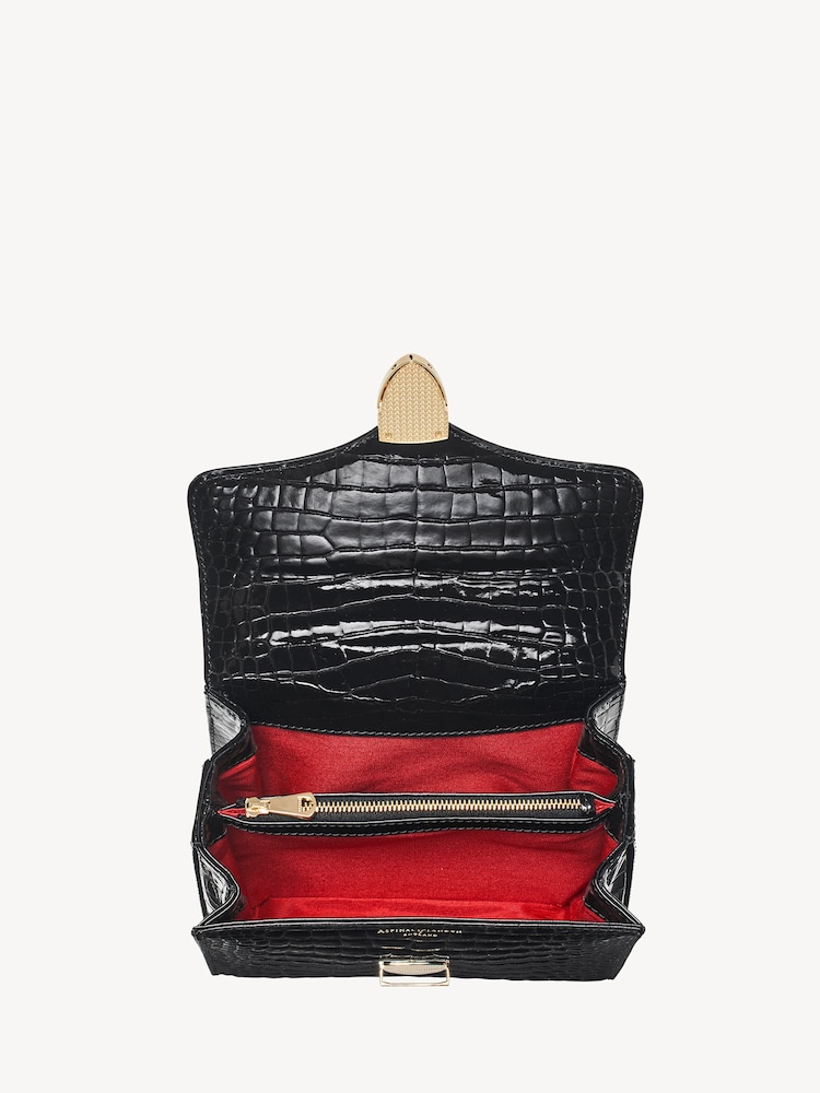 Aspinal of London Black Mayfair Midi Pnt Croc Leather Bag - Image 7 of 7 Aspinal of London Black Mayfair Midi Pnt Croc Leather Bag - Image 7 of 7