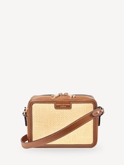 Aspinal of London Brown Camera Bag Natural Raffia & Tan leather - Image 1 of 5