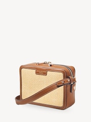 Aspinal of London Brown Camera Bag Natural Raffia & Tan leather - Image 4 of 5