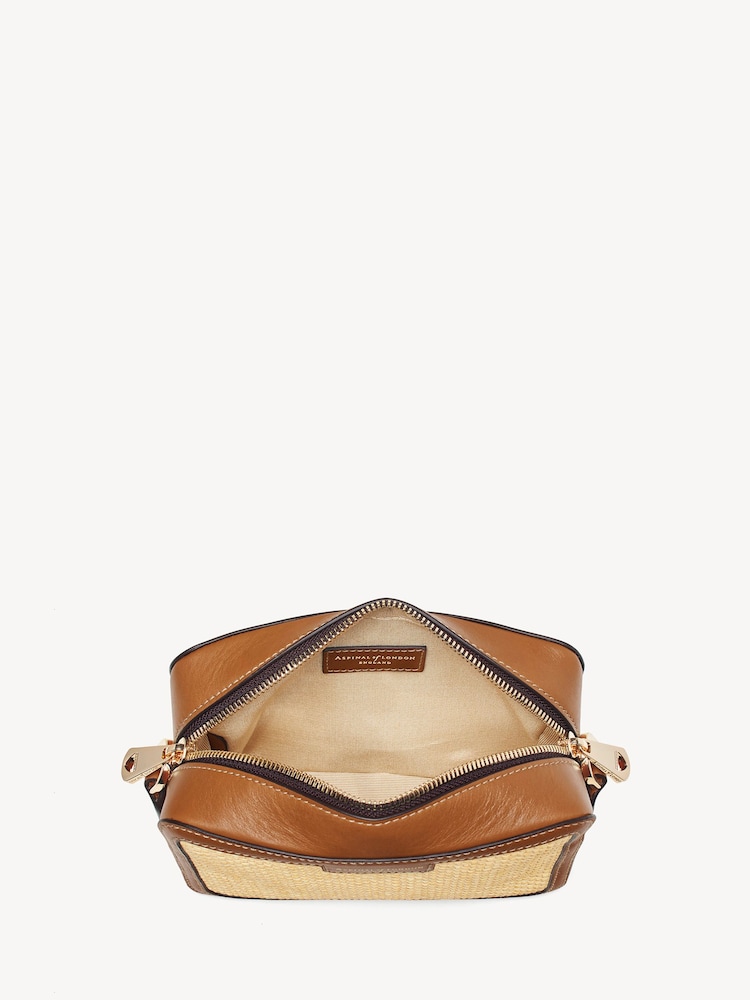 Aspinal of London Brown Camera Bag Natural Raffia & Tan leather - Image 5 of 5