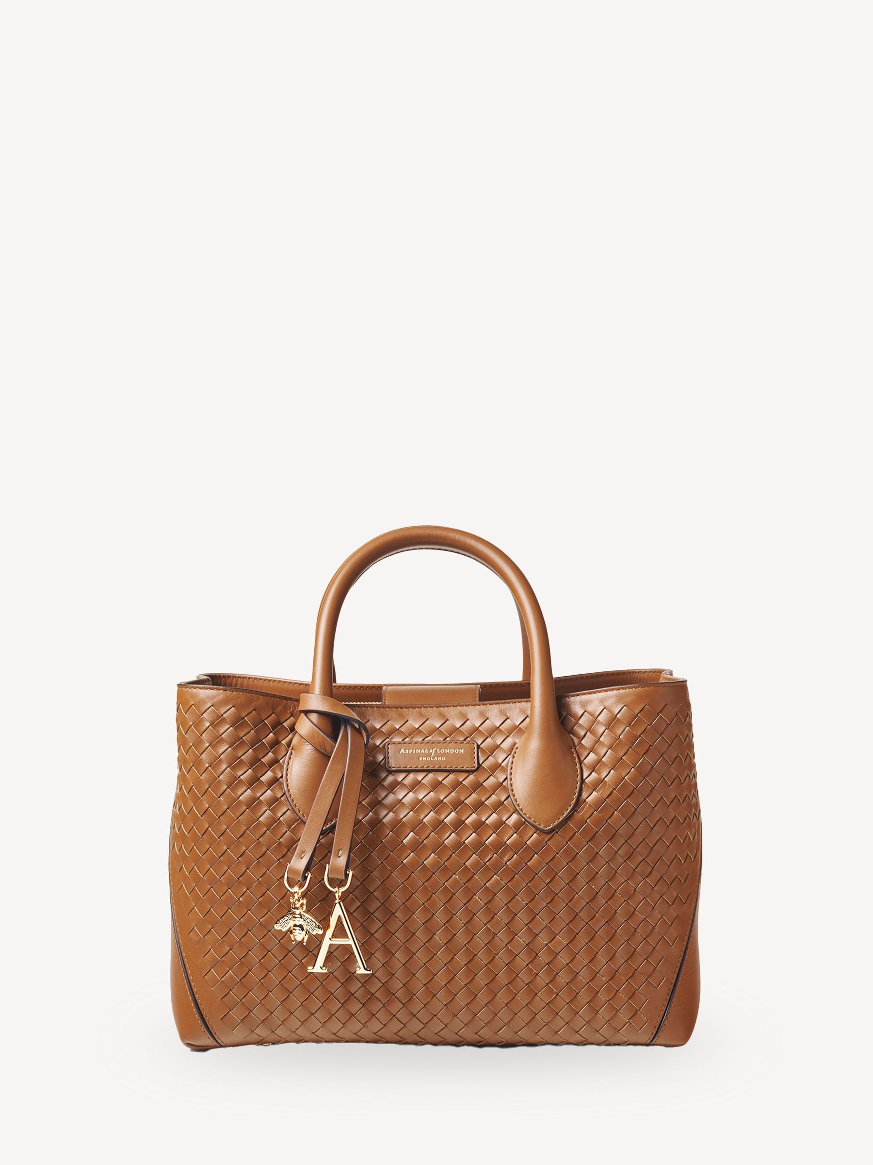 Buy Aspinal of London Brown London Tote Midi Weave Leather Bag