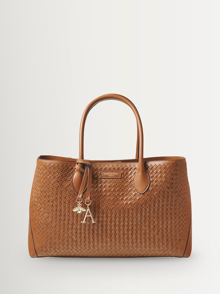 ブラウン - Aspinal of London London Tote Slot Weave レザー トートバッグ - 画像 7 / 7