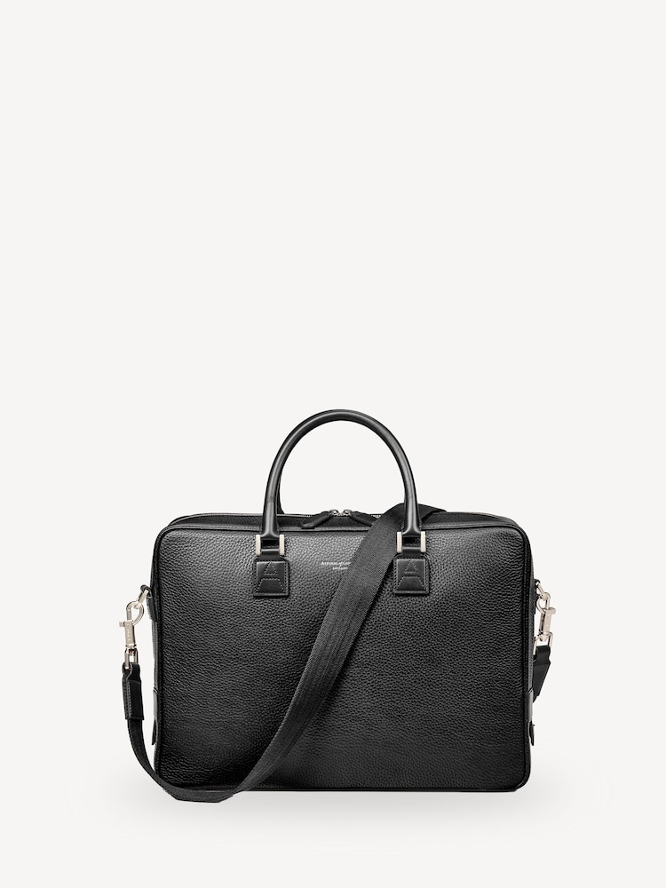 Aspinal of London Black Mount Street Laptop Briefcase Pebble Leather Bag - Image 1 of 8