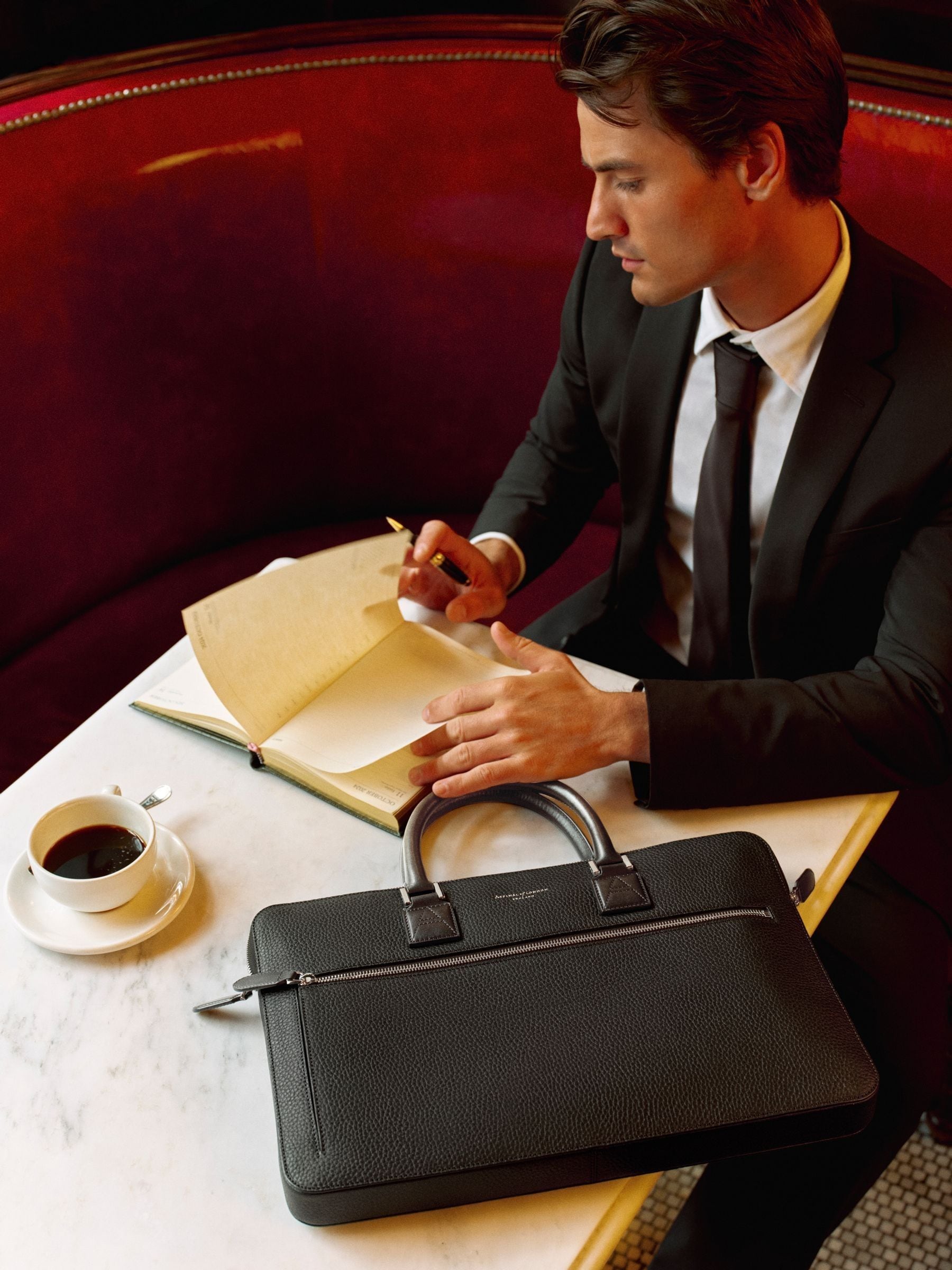 Buy Aspinal of London Black Connaught Folio Pebble Leather Laptop