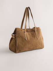 Camel Suede Structured Tote Bag - Image 1 of 5
