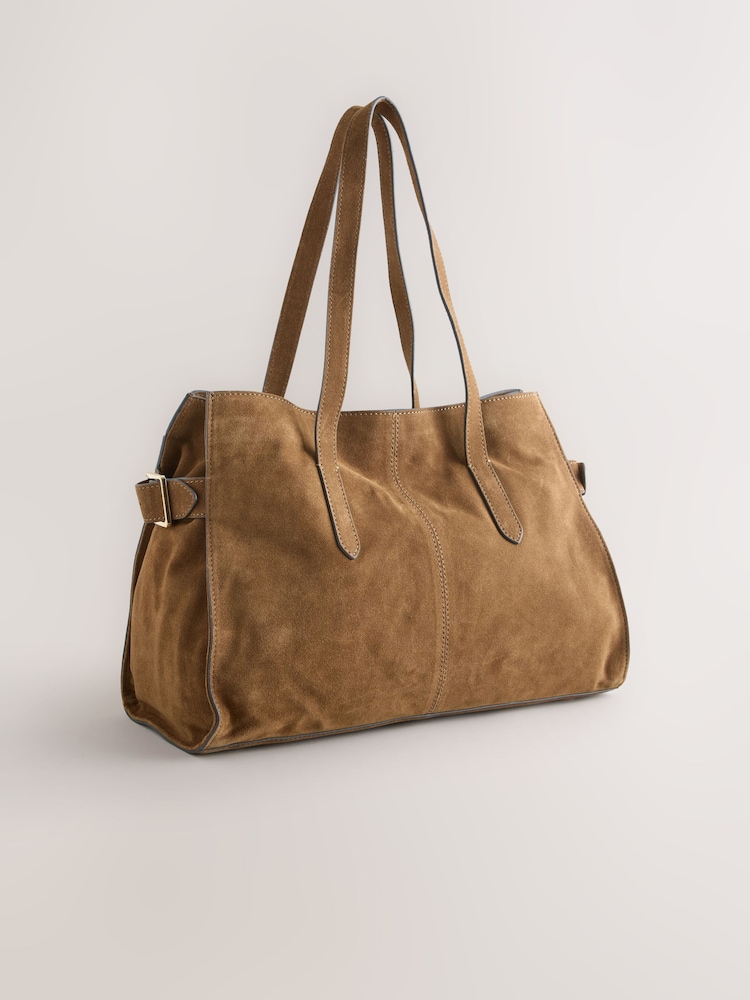 Camel Suede Structured Tote Bag - Image 2 of 5