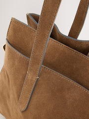 Camel Suede Structured Tote Bag - Image 3 of 5