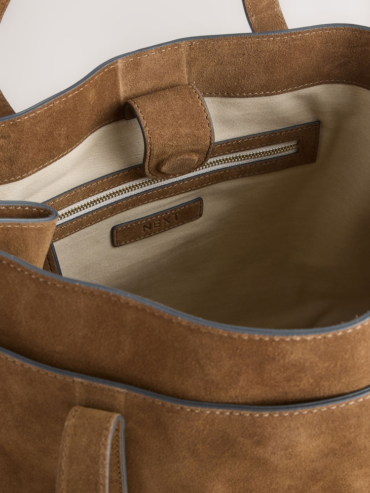 Camel Suede Structured Tote Bag - Image 5 of 5