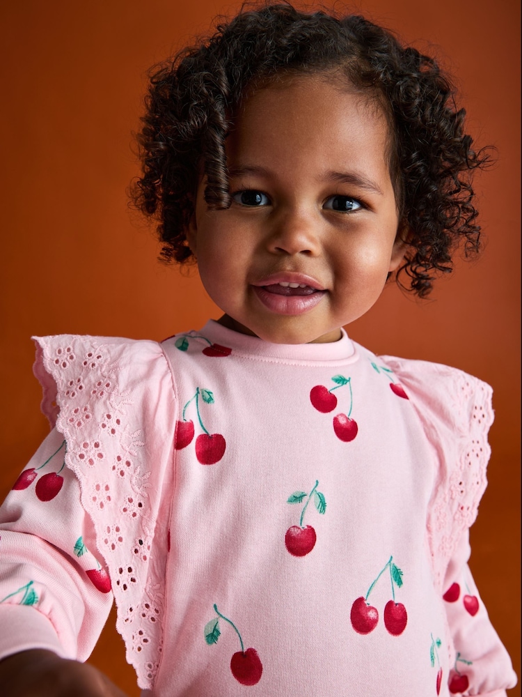 JoJo Maman Bébé Pink Cherry Printed Sweatshirt & Leggings Set - Image 2 of 8 JoJo Maman Bébé Pink Cherry Printed Sweatshirt & Leggings Set - Image 2 of 8