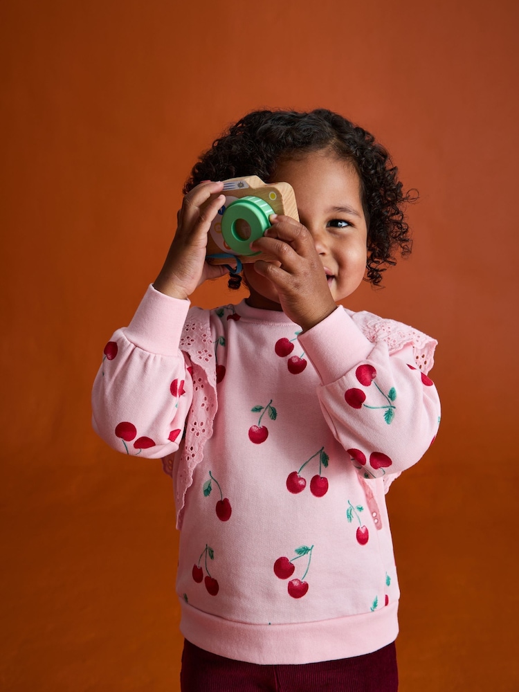 JoJo Maman Bébé Pink Cherry Printed Sweatshirt & Legging Set - Image 8 of 8