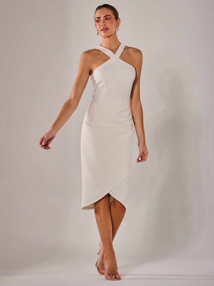 Jolie Moi White Cross-Over Halter Neck Midi Dress - Image 6 of 6