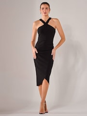 Jolie Moi Black Cross-Over Halter Neck Midi Dress - Image 4 of 6