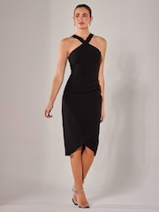 Jolie Moi Black Cross-Over Halter Neck Midi Dress - Image 5 of 6