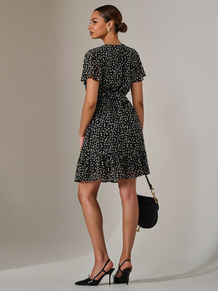 Jolie Moi Black Chiffon Short Sleeve Tie Waist Mini Dress - Image 2 of 6