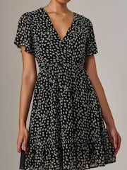Jolie Moi Black Chiffon Short Sleeve Tie Waist Mini Dress - Image 3 of 6