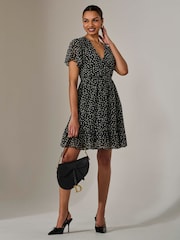 Jolie Moi Black Chiffon Short Sleeve Tie Waist Mini Dress - Image 4 of 6
