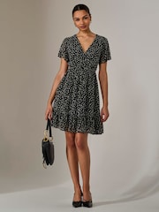 Jolie Moi Black Chiffon Short Sleeve Tie Waist Mini Dress - Image 6 of 6