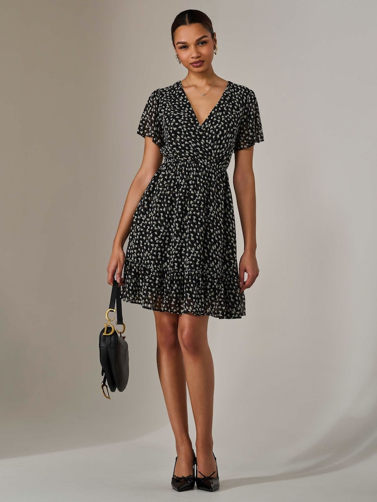 Jolie Moi Black Chiffon Short Sleeve Tie Waist Mini Dress - Image 6 of 6