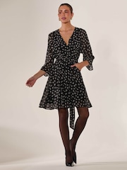 Jolie Moi Black Chiffon 3/4 Sleeve Mini Dress - Image 1 of 6